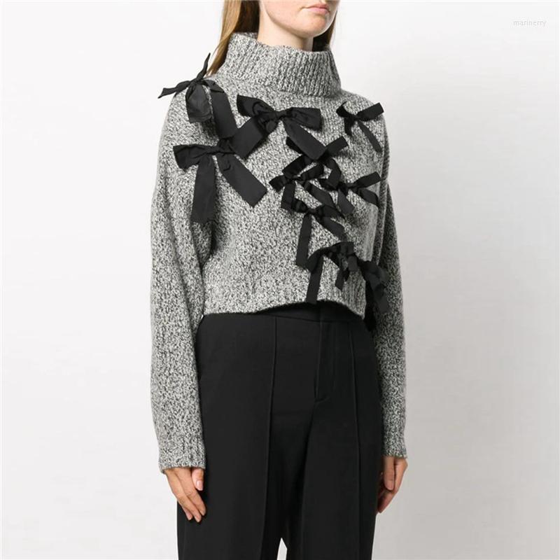 

Women' Sweaters Female Turtleneck Winter Knitted Sweater Pullover Bow Grey Jumper Designer Ladies Warm Tops Fashion 2022 Autumn Mari22, As pic