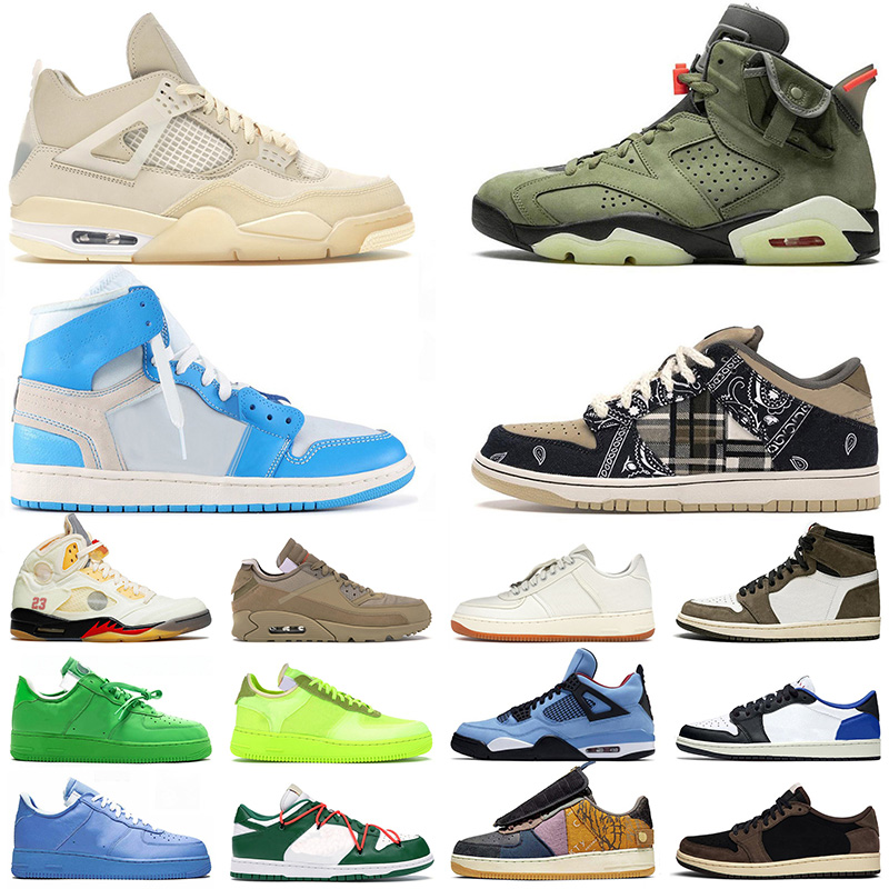 

Designer Ow x Jumpman 1 4 5 6 Basketball Shoes For Mens Womens Off White Cactus Jack Black Muslin Light Green Spark Mca Fragment Designer Sports Sneakers Trainers, 36-45 offf-white university gold