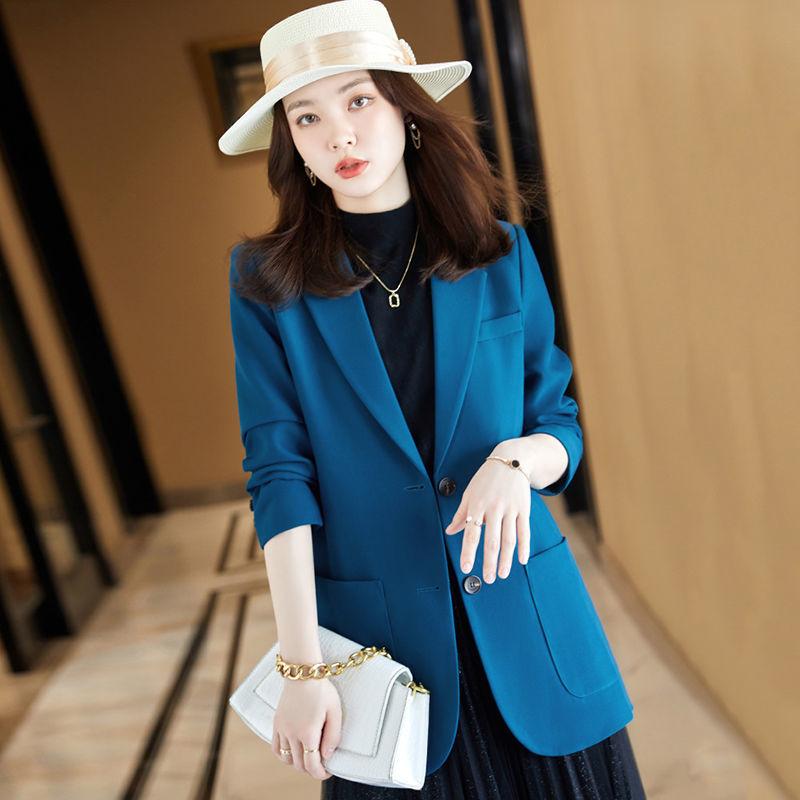 

Women' Suits & Blazers Women 2022 Spring Autumn Fashion Office Wear Blazer Coats Female Long Sleeve Suit Jackets Ladies Loose Pockets Outer, Blue