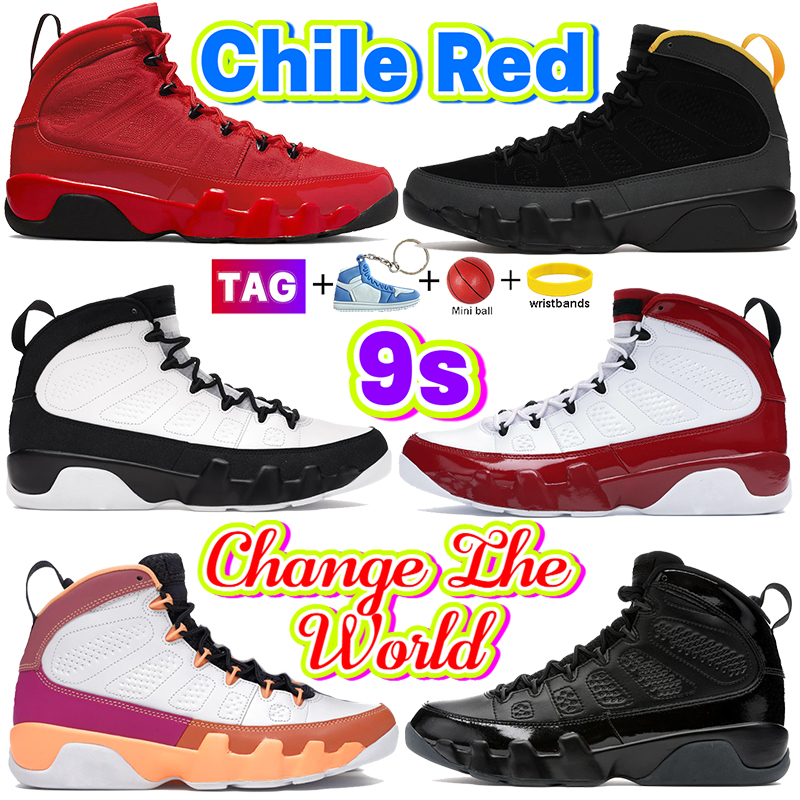 

Newest 9 9s Basketball Shoes Chile Red University blue Dark Charcoal change the world Men Sneakers OG Space Jam White Gym Red Dream it Bred Patent Statue mens Trainers, #11- shoe box