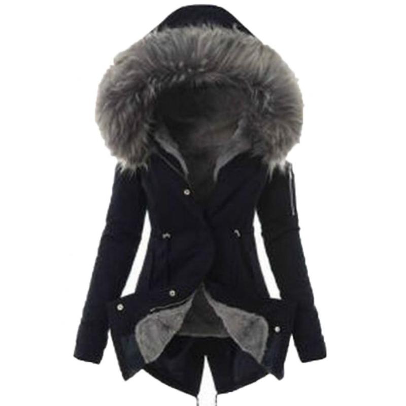 

Women' Jackets Warm Winter Women Faux Fur Hooded Cotton Down Jacket Casual Outwear Long Overcoat, Black