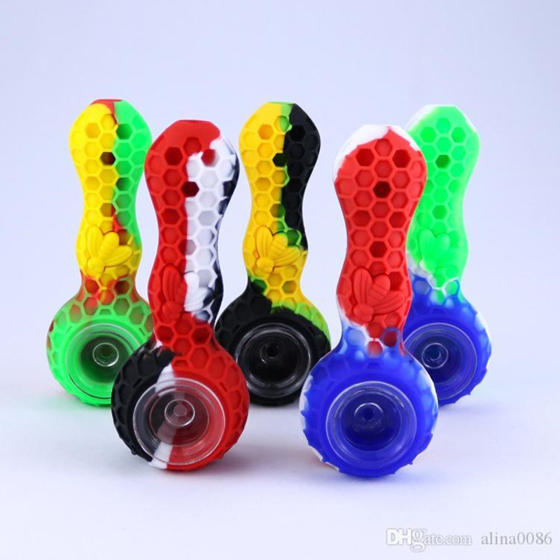 

Coloful 4.3'' Silicone Pipes food grade material Tobacco pipe with Glass Bowl smoking accessories