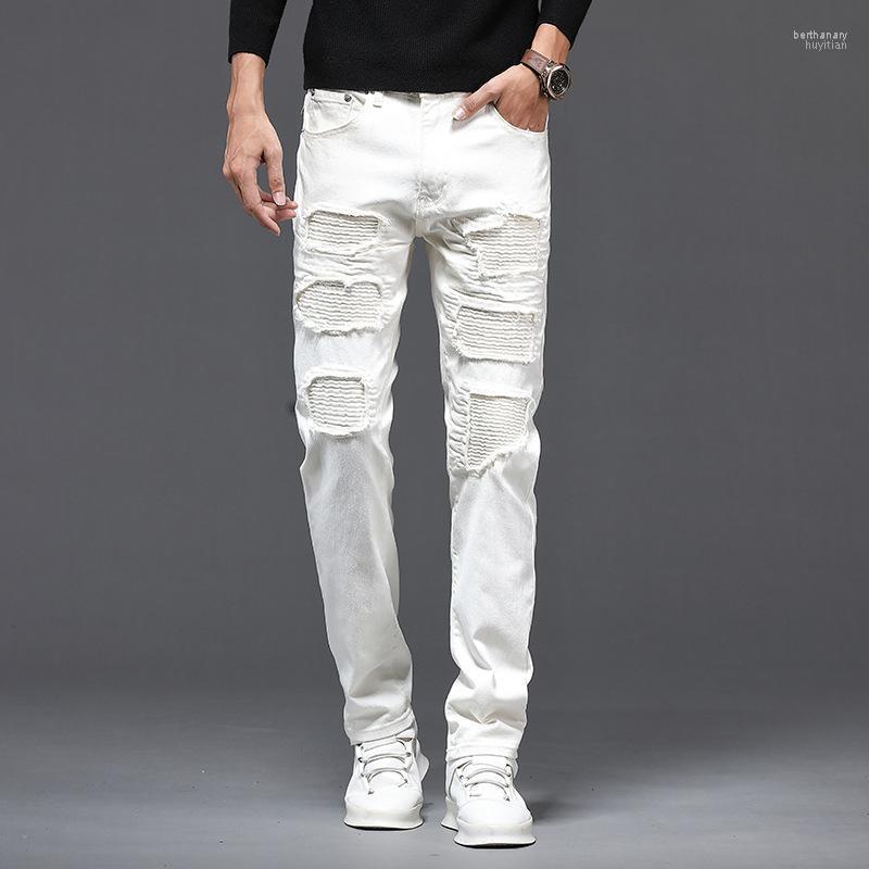 

Men's Jeans Orange White Men Fashion Slim Fit Straight Hip Hop Pants Streetwear Ripped Patch Denim TrousersMen's Bert22, 7886 rice