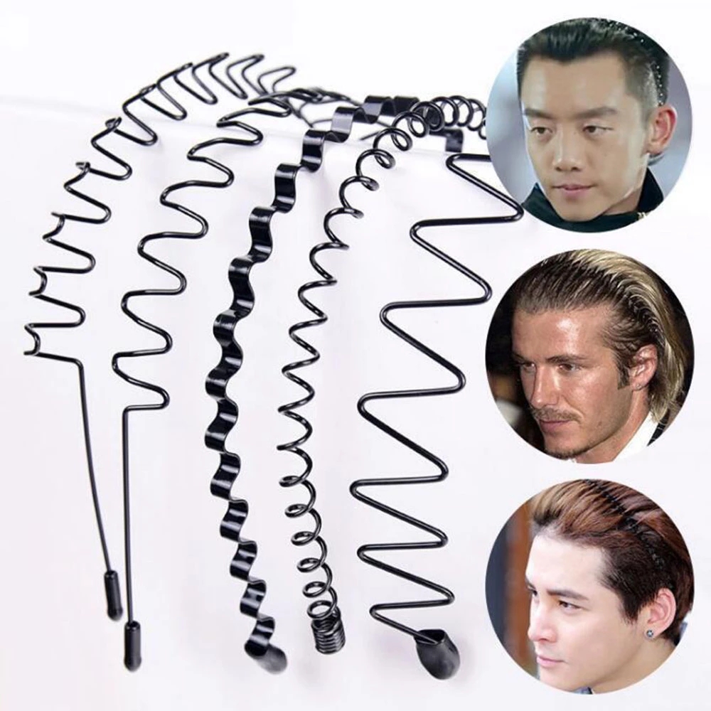 

Hair Band Wave Shaped Hairband Face Washing Headdress Unisex Hair Hoop Non Slip Black Metal Spiral Headband For Men 10pcs/, Wave style
