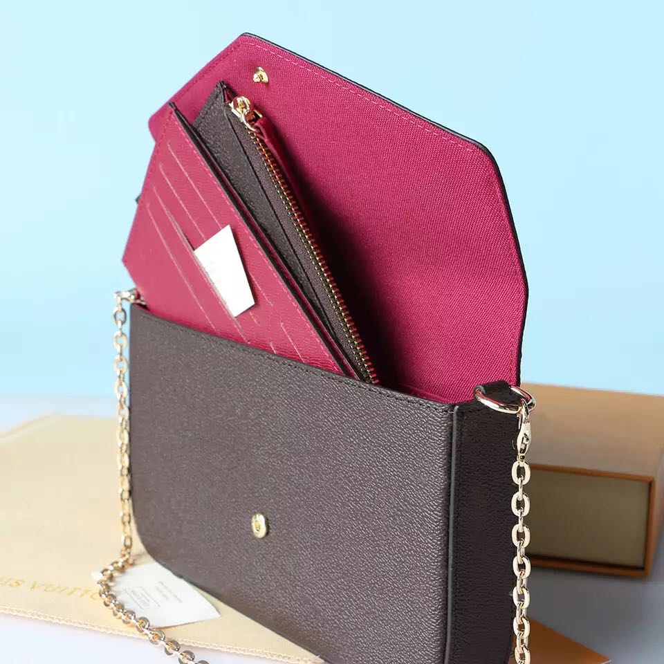 

2022 DesignerHigh Quality Luxury Women Shoulder Bags Three-Piece bag with two detachable pockets Crossbody Bag Chain Bags gift box delivery, Flower black