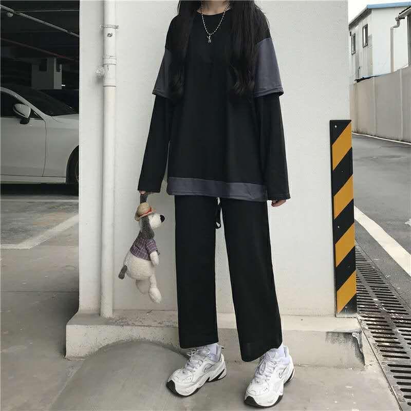 

Women' Two Piece Pants Suit Women Spring Trend Korean Fashion Long-sleeve T-shirt Casual Wide-leg Two-piece Lovers Loose Students Sets, Suits