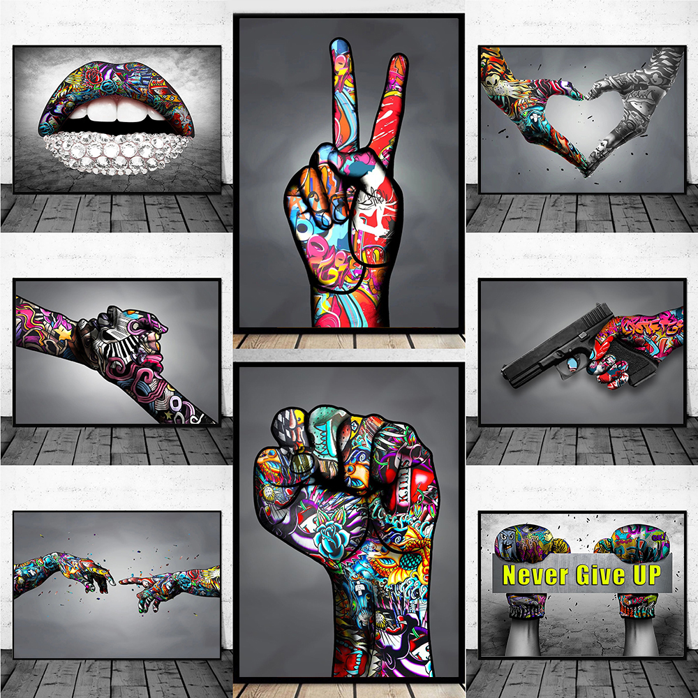 

Graffiti Art Victory Cheer Encouraging Gestures Canvas Painting Street Poster Print Wall Art Picture for Home Decoration