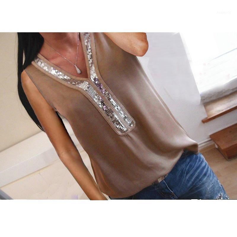 

Casual Summer Blouse Sleeveless Sequined Tunic Women Shirts V-neck Blouses Woman Clothes 2022 Plus Size Tops Blusas SJ2314M Women, Blue