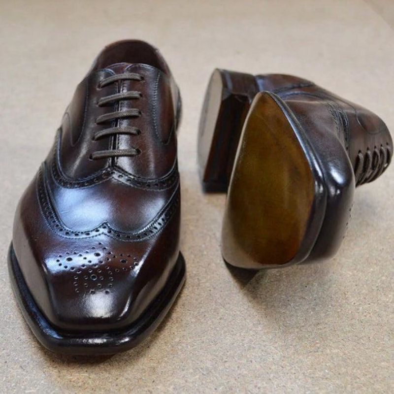 

2022 New Casual Fashion Men Shoes PU Square Head Trend British Brown Lace-up Business Formal Dress Brogue Carved Leather Shoes CP178, Clear