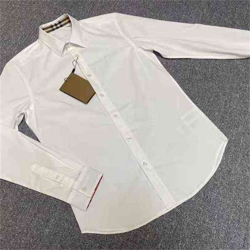 

burbrerys men' jackets coats Business casual mens B incoming pure color shirt elastic cotton poplin British style small pointed collar versatile slim fitting shirt, White