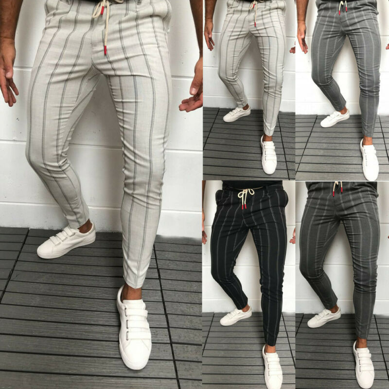 

Men's Pants 2021 Stylish Men Slim Fit Stripe Business Formal Casual Office Trousers Skinny Suit Dress, White