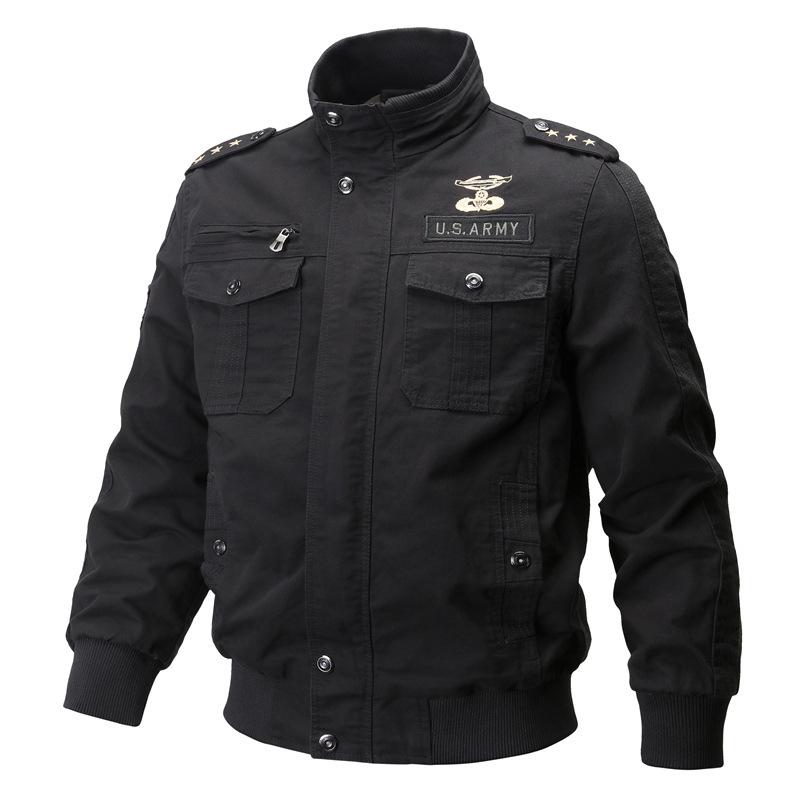 

Men's Jackets Spring And Autumn Thin Men's Jacket Stand Collar Embroidered Cotton Washed Fashion Big Casual MenMen's, Black