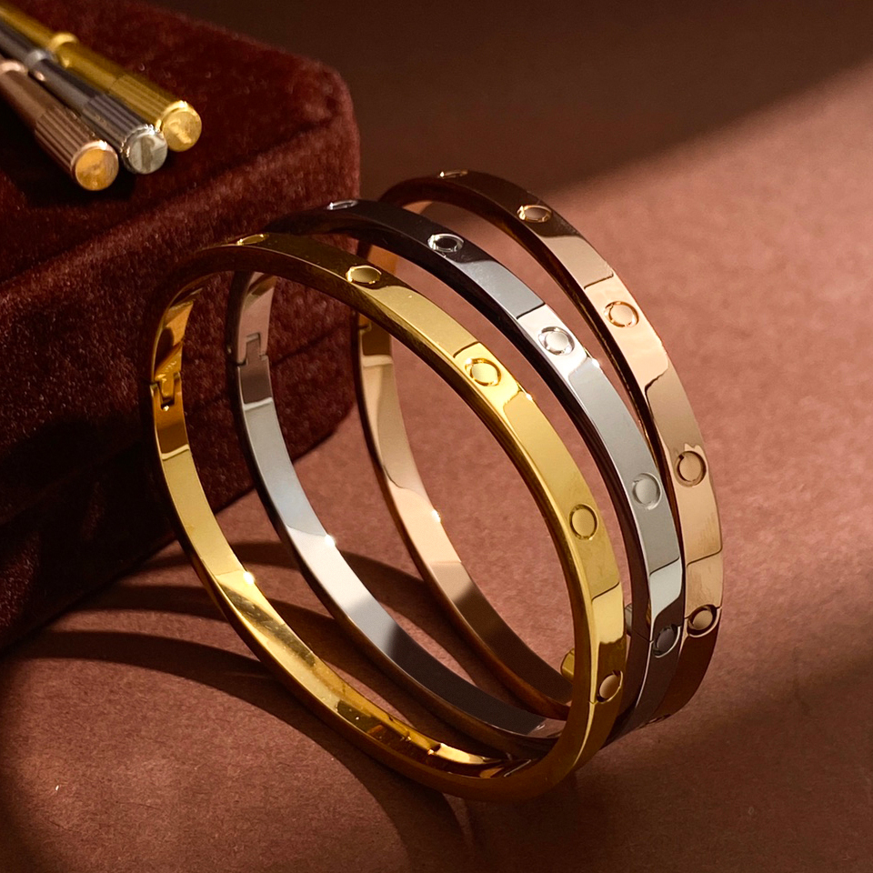 Couple Love Bracelet Stainless Steel Screw Bracelet 18k Gold Plated Bangles Women Men Diamond Eternity Promise Engagement Wedding Jewelry Accesso-image-760409558