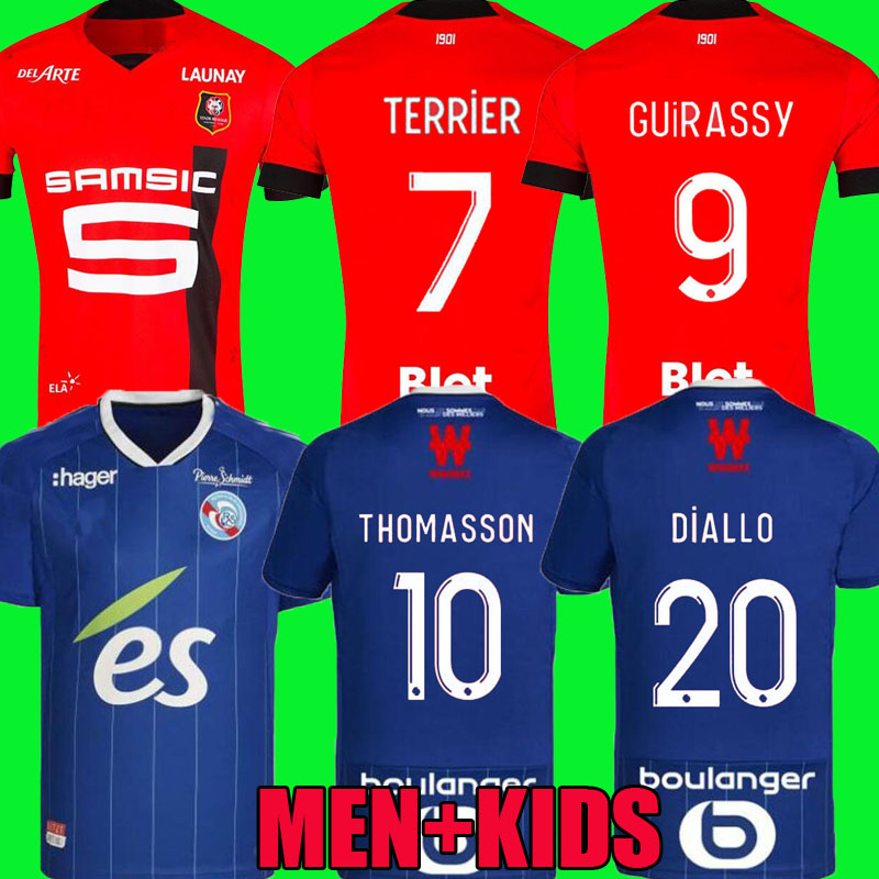 

Stade Rennais 22 23 soccer jerseys Rennes maillot de foot Strasbourg 2022 2023 SULEMANA BOURIGEAUD TERRIER DOKU TAIT Guirassy Diallo Gameiro Ajorque football shirt, Away sponsor