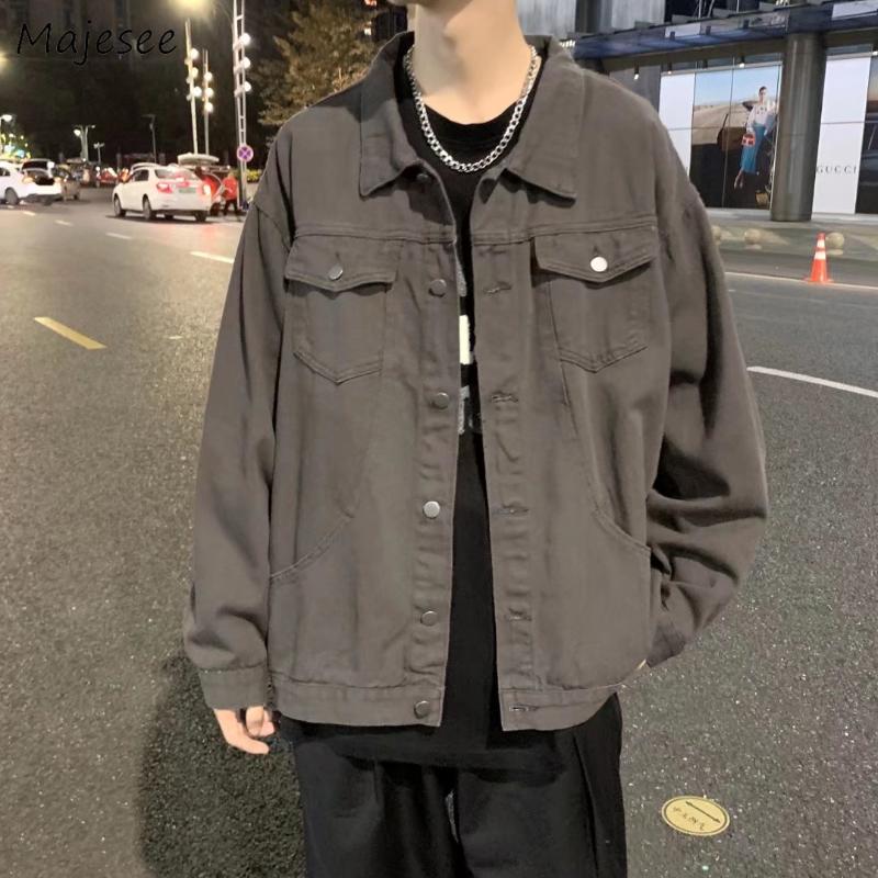 

Men's Jackets Men Retro Pockets Streetwear Outwear Denim Korean Style Loose Trendy All-match Autumn Cargo Oversize Handsome ClothingMen's, Gray