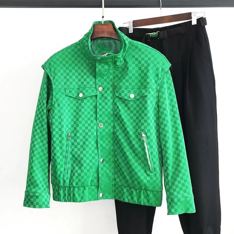 

Hip-hop perfect replica Bottega 22 Veneta jacket European station bv green checkerboard this year's Western-style men's jacket heavy industry embroidery design Coat, Black