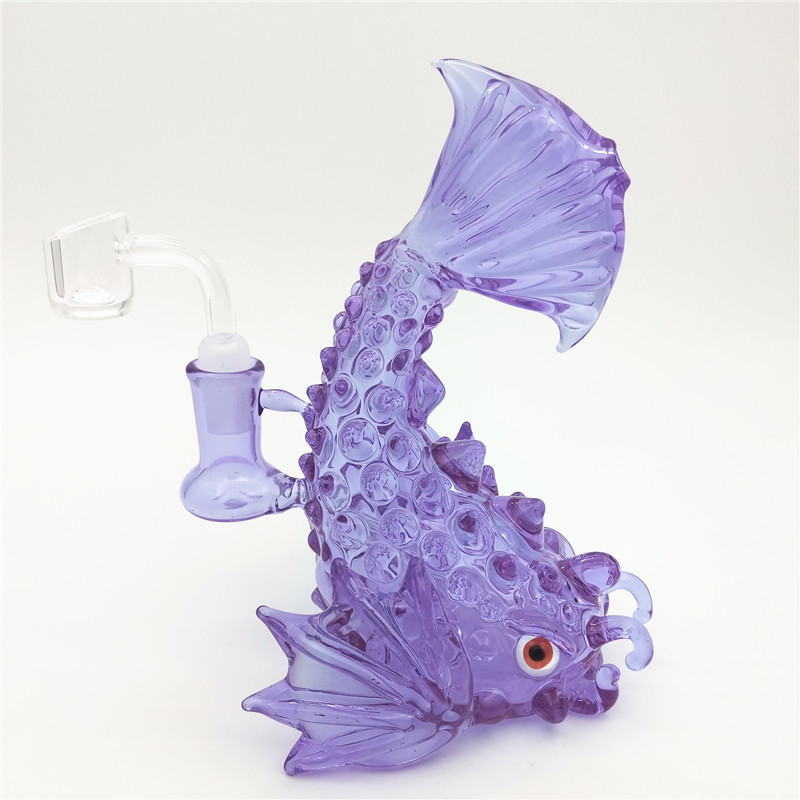 

Glass Water Bong Dab Rig Pipe Mini Bongs Hookah Purple Catfish 14.4MM Female Joint Quartz Bonger Percolater Cute Bubbler Oil Pipe Ysglassbong