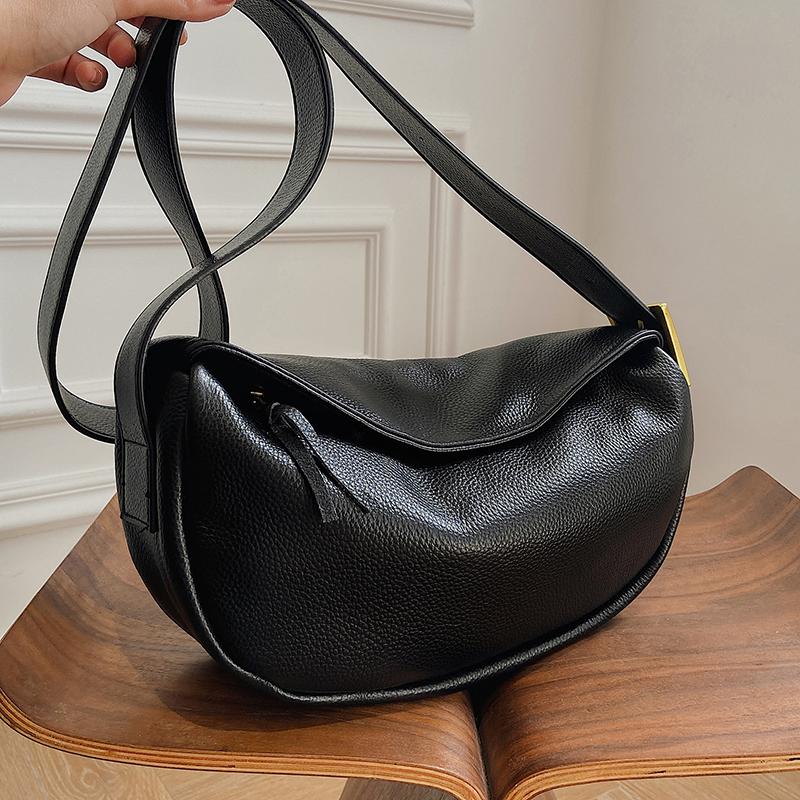 

Shoulder Bags 100% Genuine Leather Women's Handbags Quality Soft Cowhide Women Large Capacity Casual Luxury Ladie Messenger BagShoulder, Black