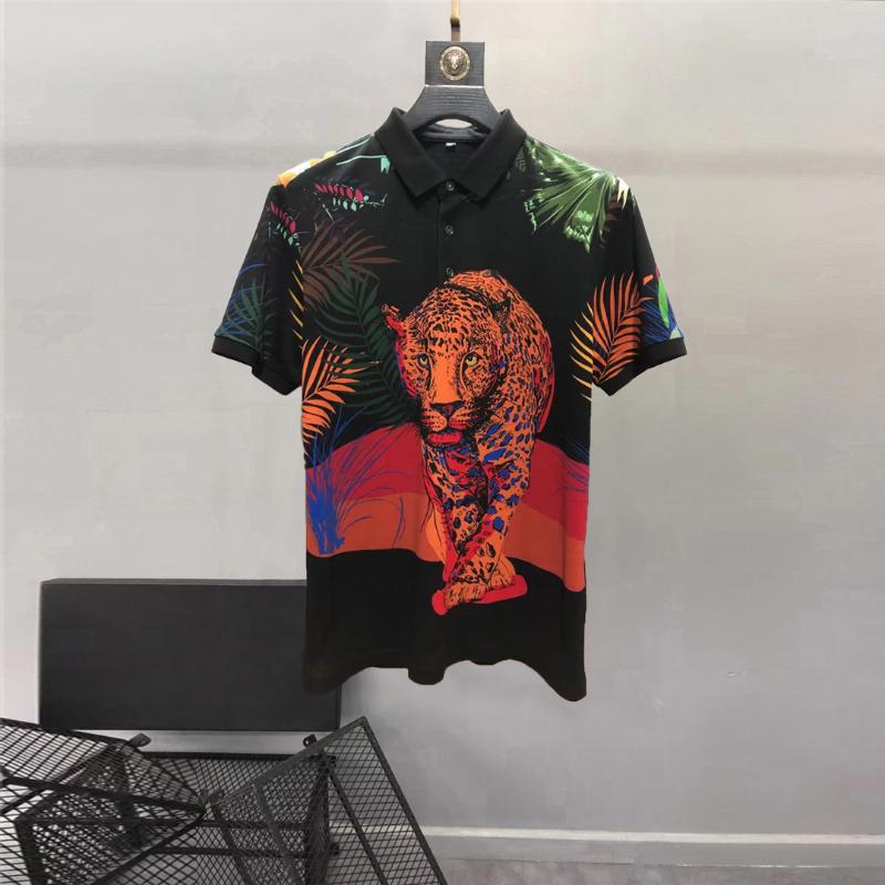 

Men's Polos European And American Men's Wear Summer 2022 Short Sleeve Lapel Royal Animal Print Fashion Cotton T-shirtMen's, Black