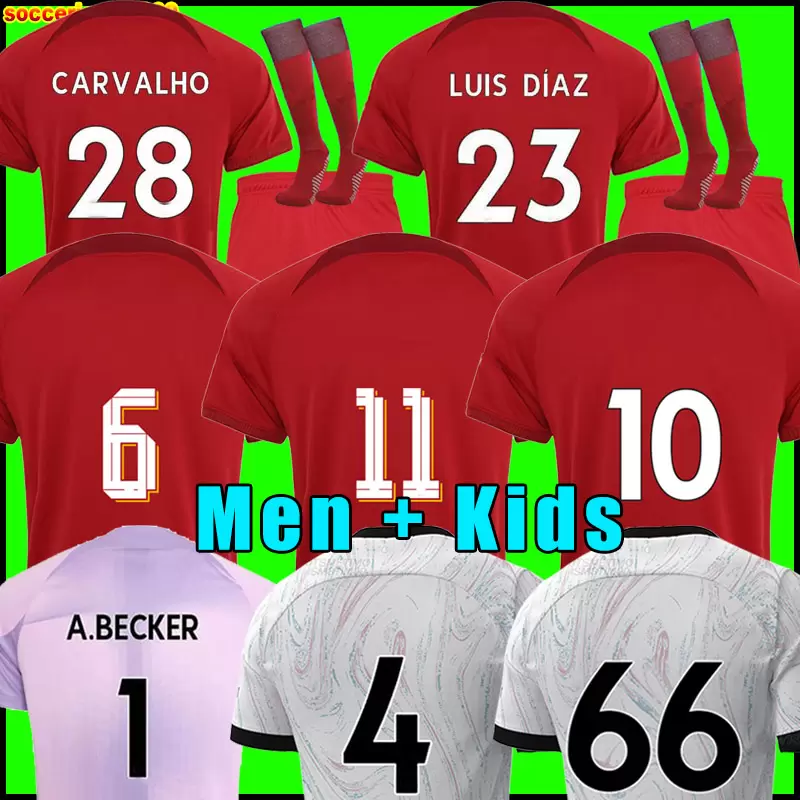 

22 23 season soccer jersey 2022 2023 Carvalho Mohamed Diogo KEITA Luis DIaz football shirts men kids kit uniforms Fabio Minamino Alexander Arnold Origi Alisson away, 22/23 men home + patch