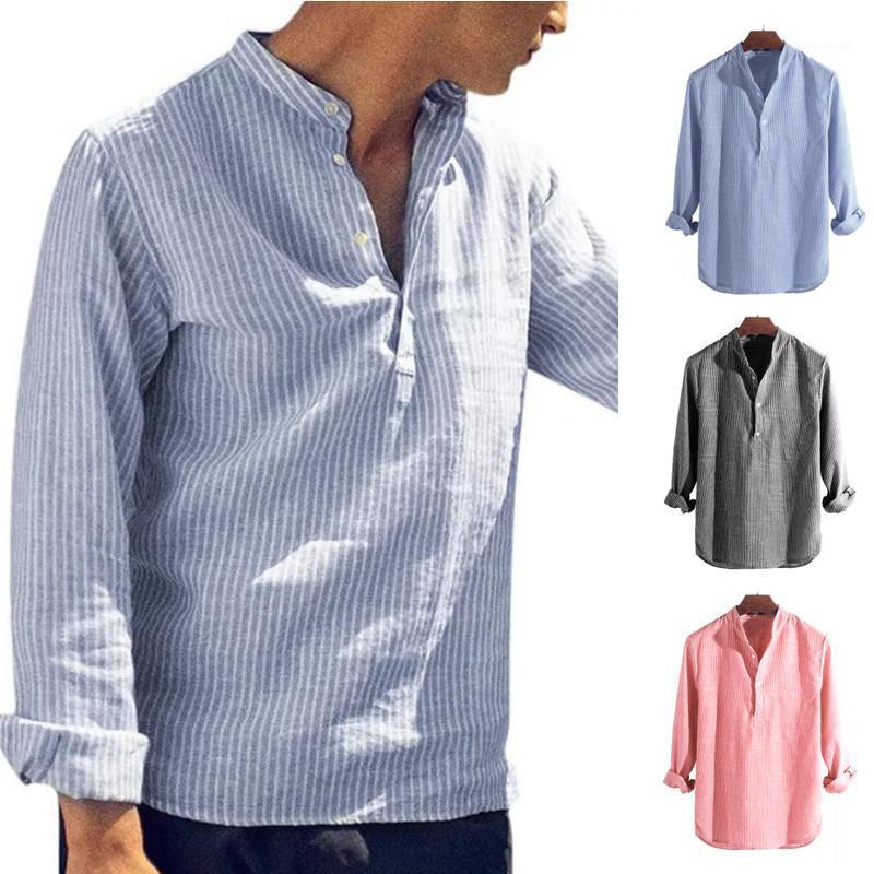 

Men' Casual Shirts Striped Grey Shirt Large Size Fashion Top, Blue