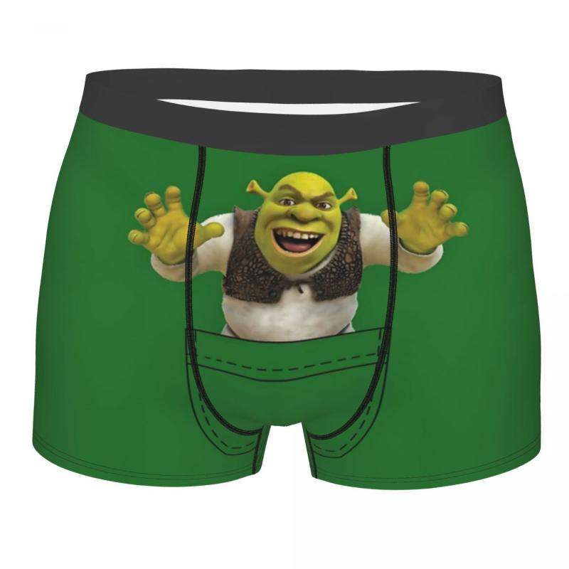 

Men' Shorts Man Boxer Panties Raised Hands Pocket Shrek Breathable Underwear Funny Movie Green Male Humor -XXL UnderpantsMen, Black