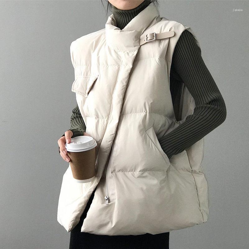 

Women's Vests Autumn Winter 2022 Vest Jacket Casual Loose Short Warm Cotton Padded Waistcoat Female Solid Sleeveless C217, Creamy-white