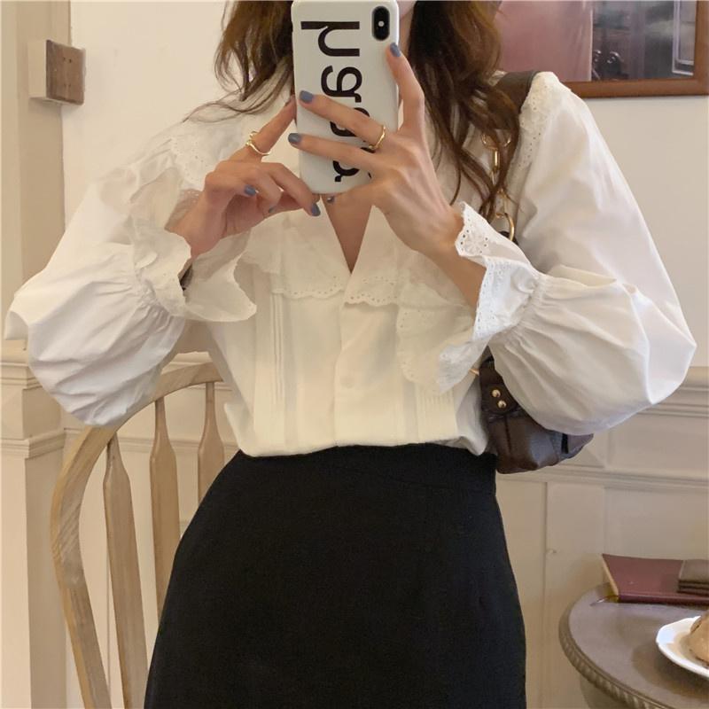 

Women's Blouses & Shirts CMAZ For Women Real S Cost-Effective Korean Style French Retro Sweet Lace, White