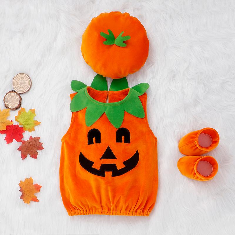 

Clothing Sets Baby Boys Girl Halloween Outfits 3pcs Clothes Pumpkin Suit Sleeveless Vest Tops Hat Shoes Cosplay Pography Prop CostumeClothin, As pic