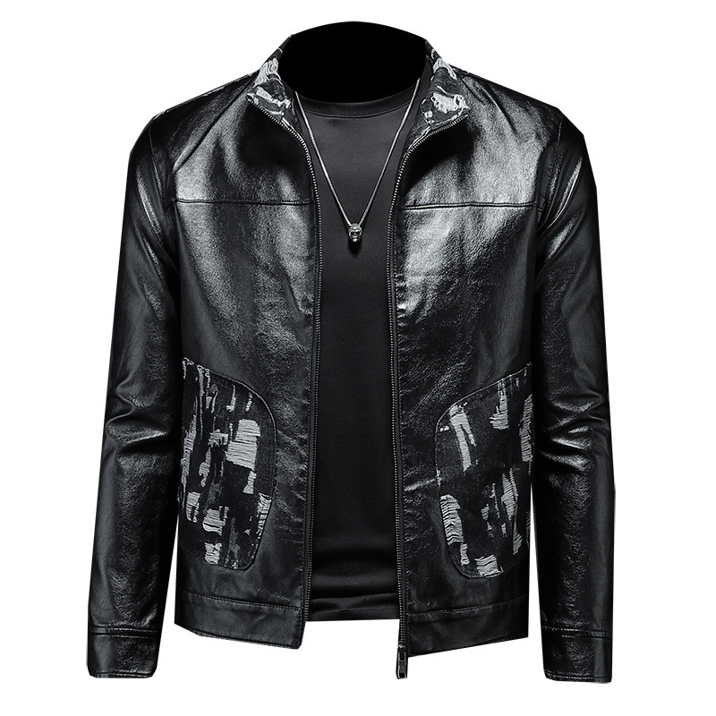 

PU Leather Jacket Men Coats Motorcycle Slim Windbreaker Men Fashion Outerwear Brand Clothing Spring Leather Coat S3XL 220816, Black