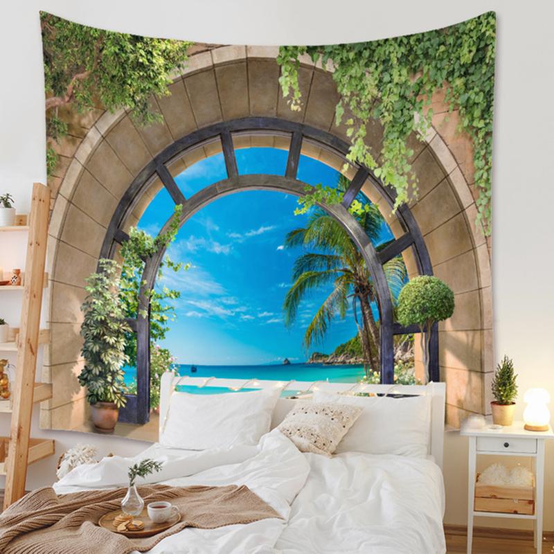 

Tapestries Beach Scenery Tapestry Wall Blanket Door Decor Large Sheet Bedroom Backdrop Carpet