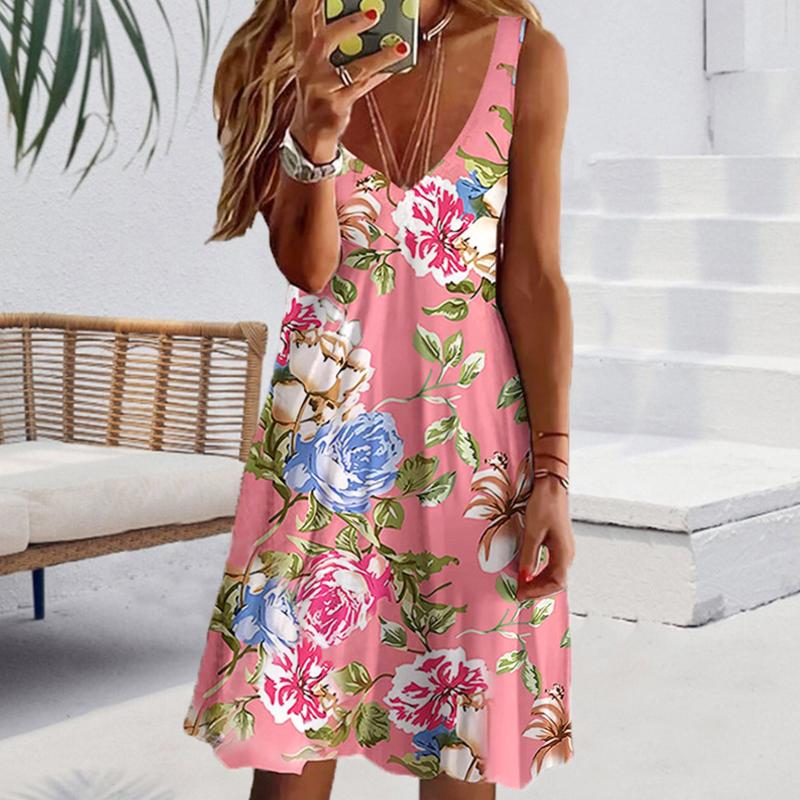 

Casual Dresses Sexy Mini Dress Women Fashion Flower Printed Sleeveless Elegant Boho Female Beach Party Vestidos #T1GCasual, Pk