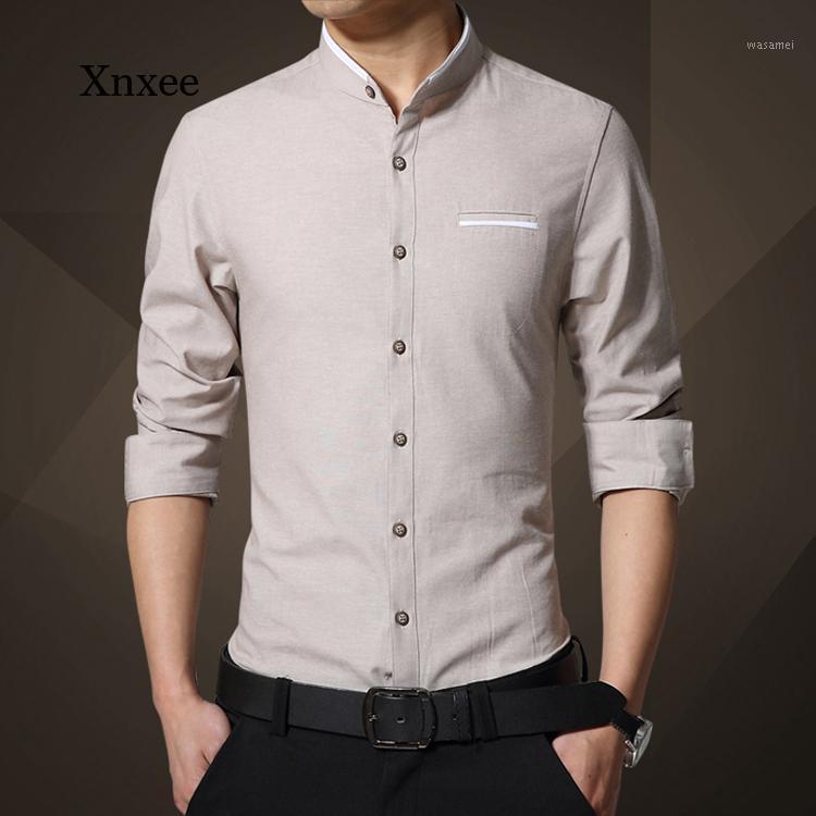 

Men's Casual Shirts Mens Fashion Men T Shirt Long Sleeve Mandarin Collar Tee Slim Fit Korean Business Clothes, Beige