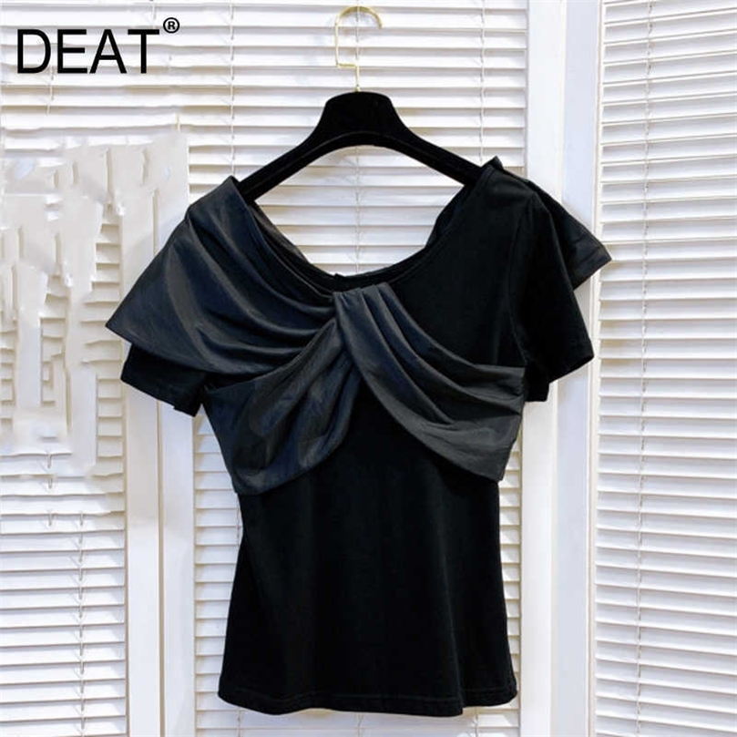

DEAT Women Black Cross Bow T-shirt Solid Color Round Neck Short Sleeve Fashion Temperament Spring Summer 11D673 210709, White