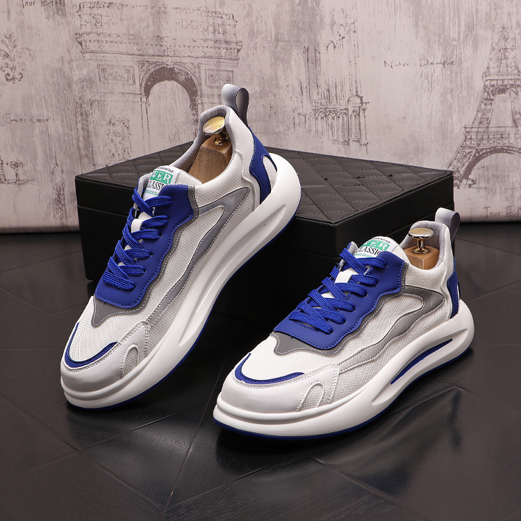 

European Style Classic Fashion Casual Dress shoes Party Wedding Leather Shoes Travel Walking Lace-Up Sneakers Luxury Design Business Loafers B198, White blue