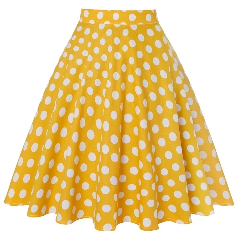 

Yellow Women Polka Dot Skirts High Waist Sexy Pinup 50S 60S Vintage Rockabilly Skirt Skater Midi Skirt faldas mujer Plus Size Y200326