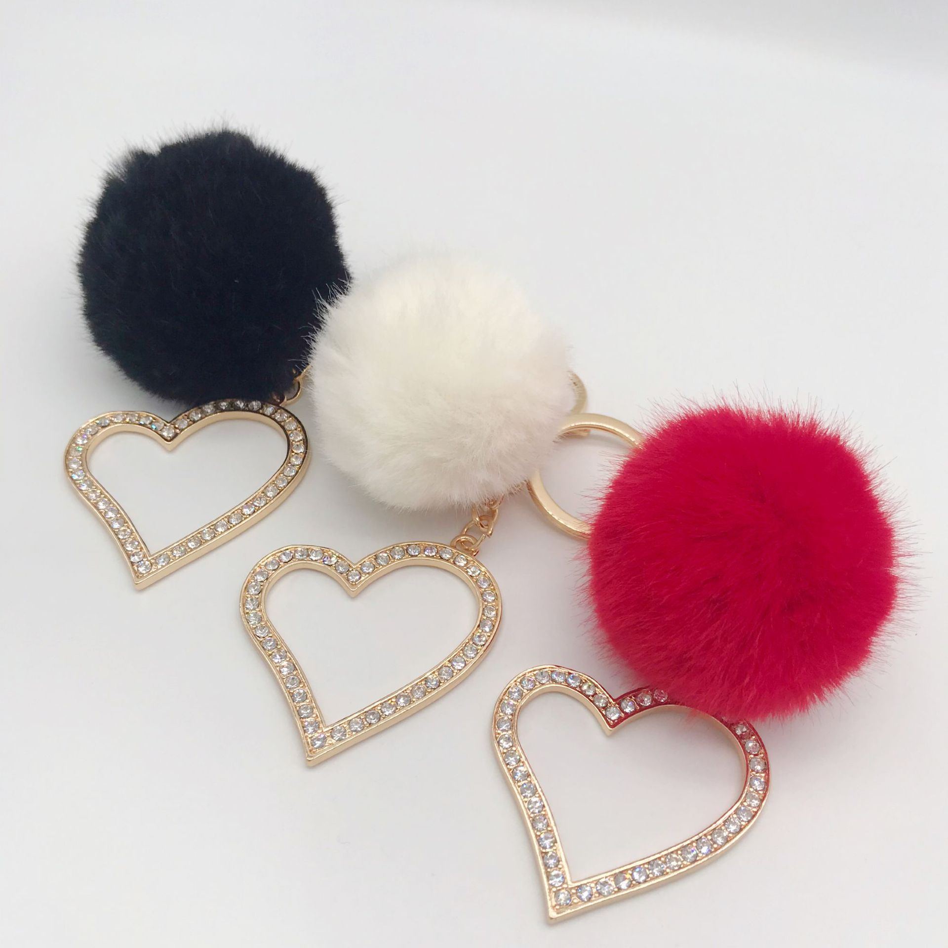 

Plush Heart Keychain for Women Purse Party Favor Charms Handbags Crystal Pendant with Key Ring 1221814