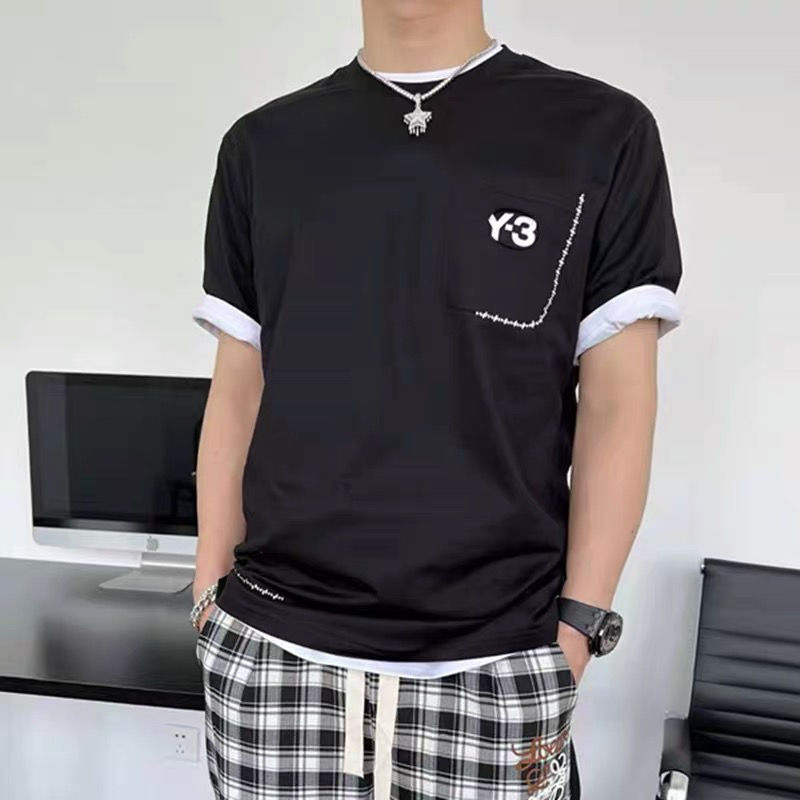 

men and women tees Pocket Hem Embroidery Thread Short Sleeve T-Shirt y3 Letter Crew Neck t shirt, White