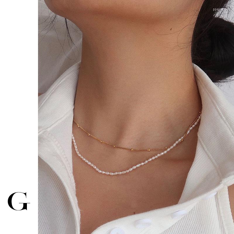 

Pendant Necklaces Ghidbk 2pcs Stainless Steel Gold Color Thin Beads Chain Rice Pearl 2 Layered Necklace For Women Freshwater Pearls Choker J