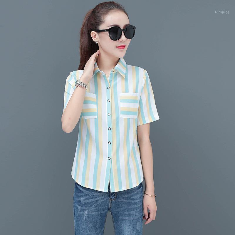 

Women' Blouses & Shirts Korean Fashion Chiffon Women Office Lady Striped Shirt And Blouse Summer Short Sleeve Tops Plus Size XXXL/5XL, Pink-long sleeve