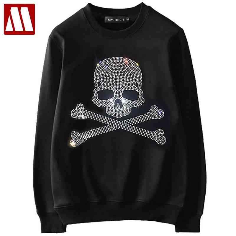 

2022 New Arrival Regular Winter Hoodie Men Hot Drill Popular With Velvet Round neck Skulls Sweatshirts Male Hip Hop Topcoat Y220716, T010-black