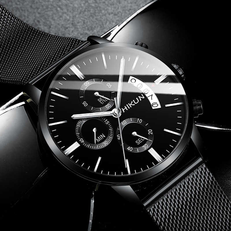 

2022 Men Watches Luxury Famous Brand Stainless Steel Mesh Belt Calendar Business Quartz, Gold black