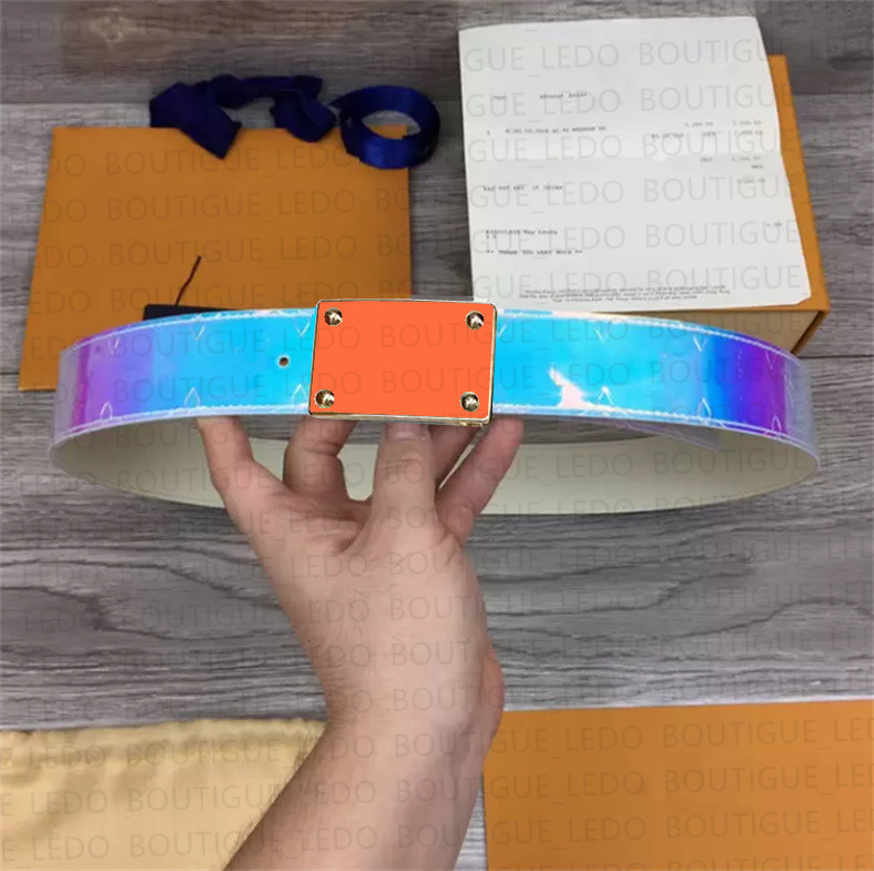 

Luxury Belts Men Women Fashion Brand Leather Belt Designer Classic Orange White Buckle Sky Blue Brilliant Colorful Coating 3.8cm Wide Top Quality Belt, Width(3.8cm)