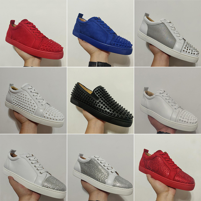 Men de luxe Femmes Premium Casual Shoes Spikes Shoe Red Flats Locs Designer Black Blue Blue Silver Diamond Diamond Shiny Top Quality Sneakers Dus
