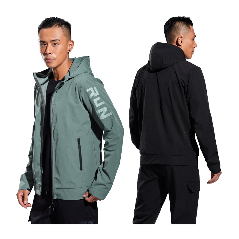 

Mens Casual Jacket Sports Zipper Solid Printing Run Hooded Outdoor Fitness Training Long Sleeves Man Streetwear Fashion Coat, Black