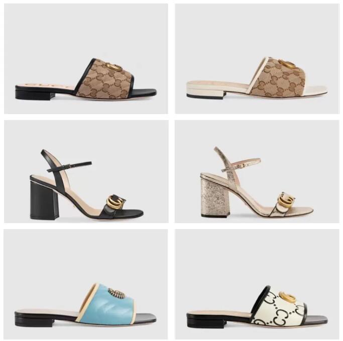 

Summer Womens Fashion Ankle Strap High&Flat Heeled Sandals Double Gold Metal Buckle Ladies Luxury Shoes 34-42 Slippers