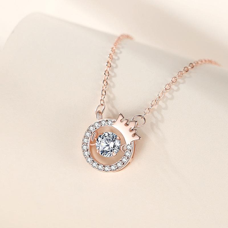 

Pendant Necklaces Perfso S925 Sterling Silver Crown Smart Round Necklace Fashion Diamond-Embedded Rhinestone Female Clavicle Chain Gift