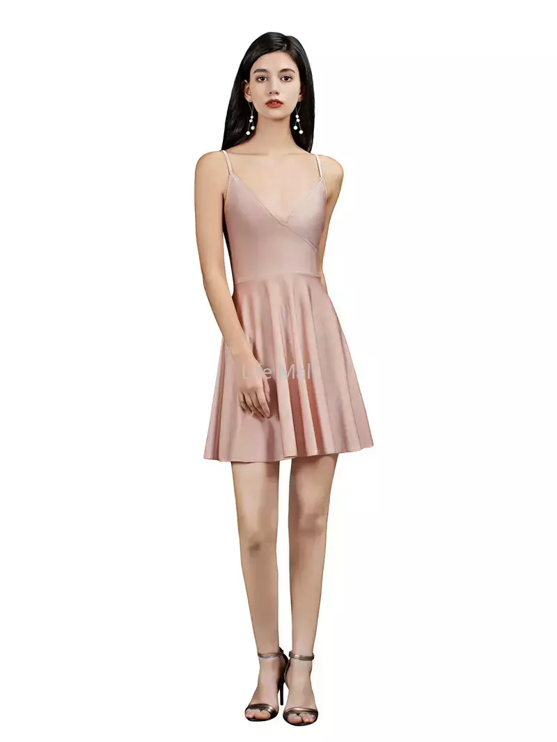 

Spaghetti Strap Short A Line Homecoming Dress V Neck Simple Summer Beach Women Maid Of Honor Bridesmaids Dress Cocktail Party Mini Gowns, Same as picture