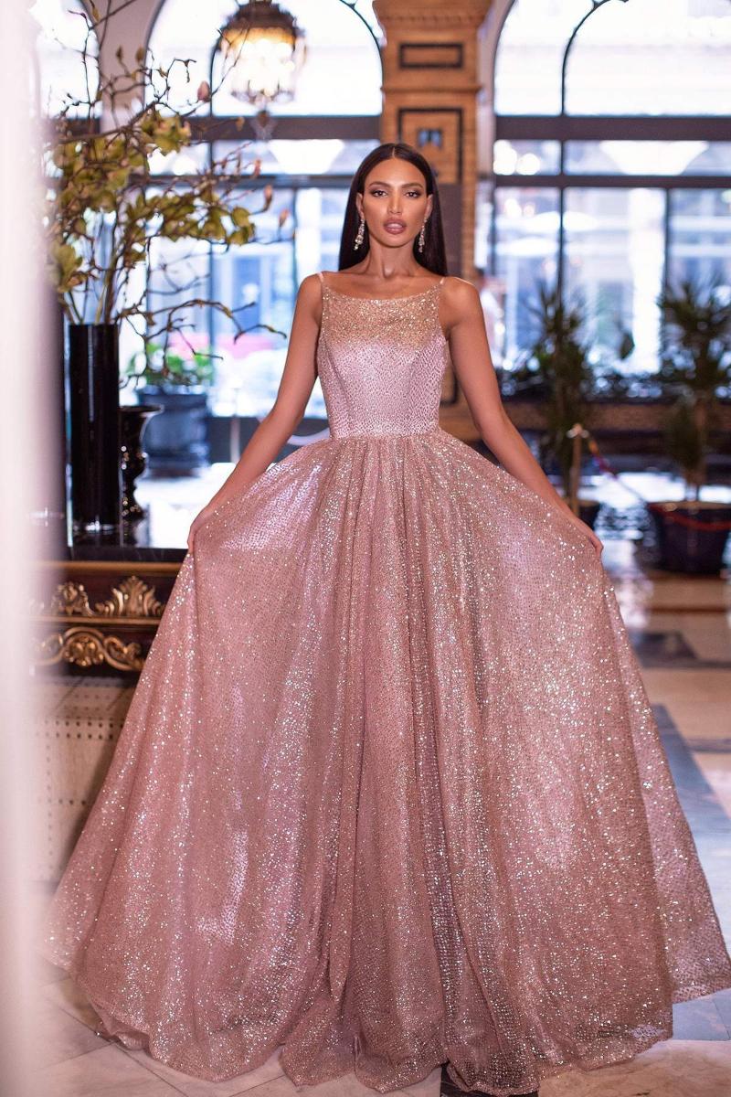 

Party Dresses Rose Gold Glitter Long Prom A Line Sparkly Straps Floor Length Evening Gowns Special Occasion Dress 2022Party, Custom color