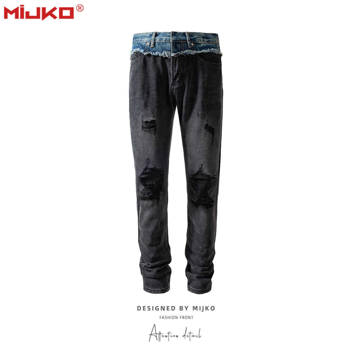 

Men's Jeans Mijko men's wear women's spring and summer new products archive06aw style erosive holes men's and women's slim fitting jeans, Black